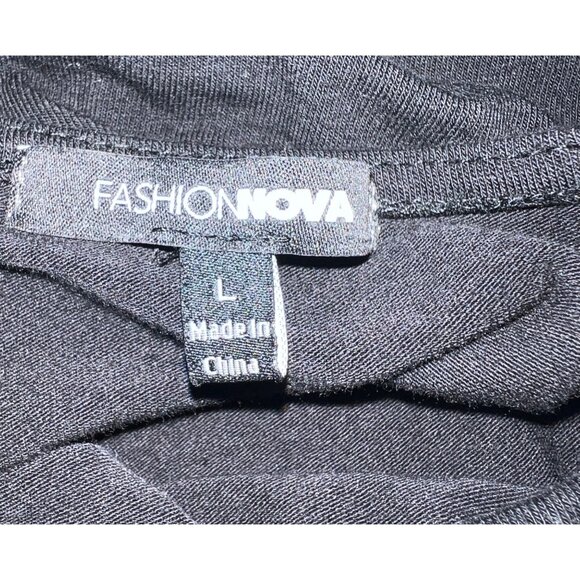 Fashion Nova Black Long Sleeve Dress  White Side Stripes & Metal Snaps Large - Picture 4 of 6